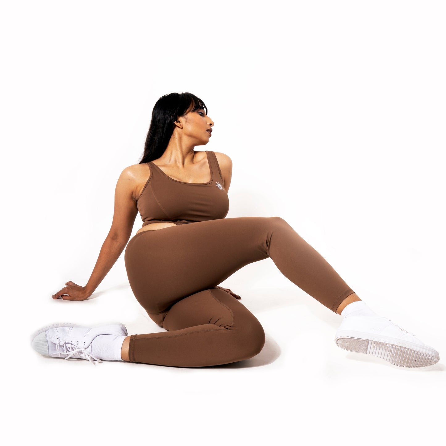 LONG LINE ACTIVE WEAR VEST IN BROWN