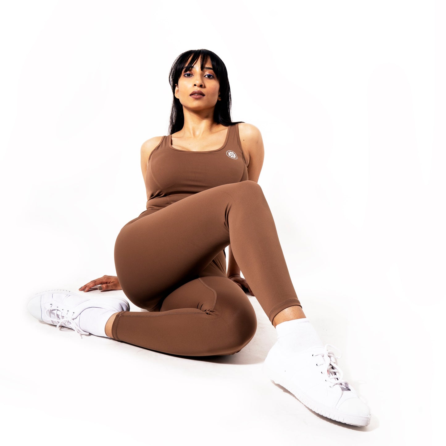 LONG LINE ACTIVE WEAR VEST IN BROWN