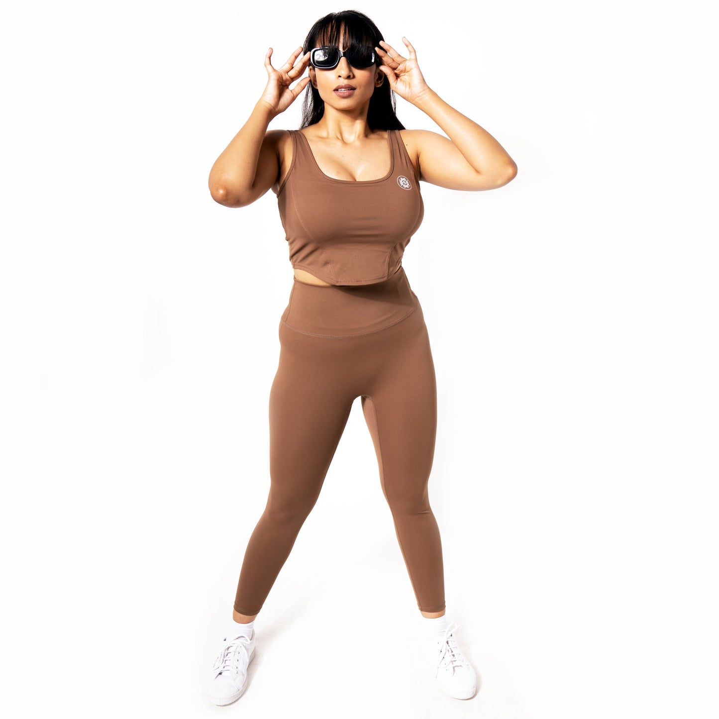 LONG LINE ACTIVE WEAR VEST IN BROWN