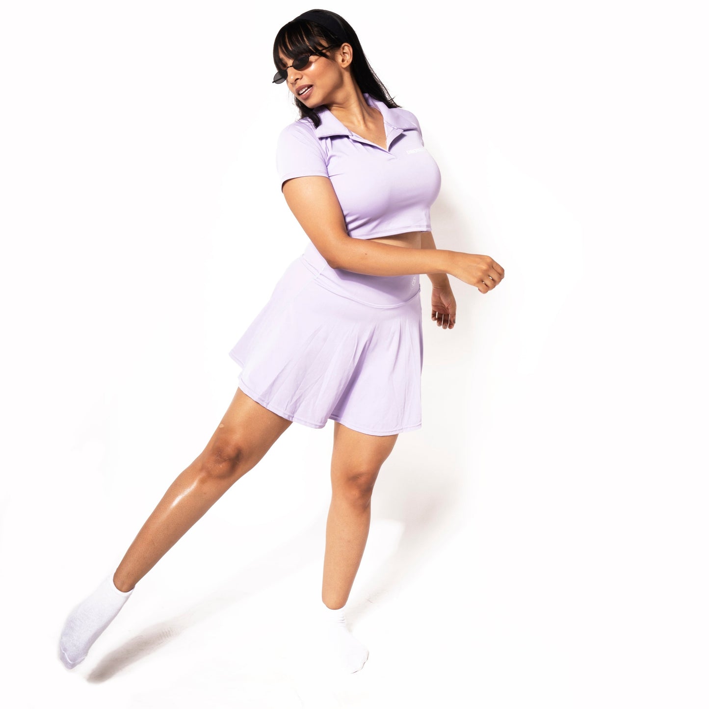 SHORT SLEEVE COLLAR CROP TOP IN LAVENDER