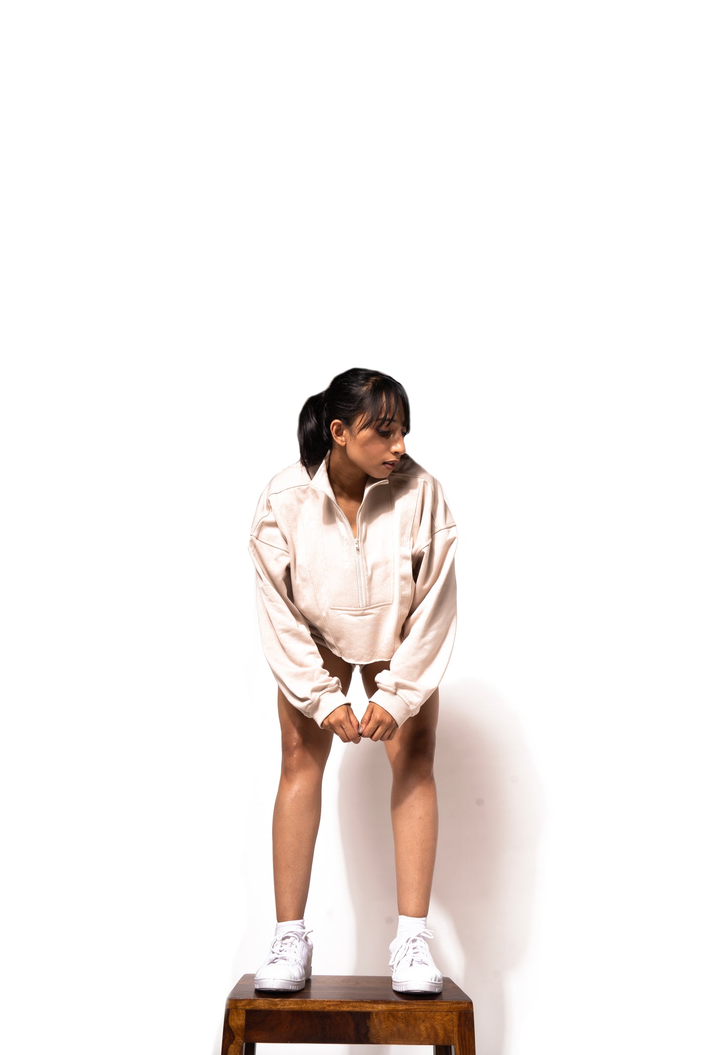 TWO PIECE ACTIVE WAIST LINE LOUNGE WEAR WITH SHORTS IN BEIGE