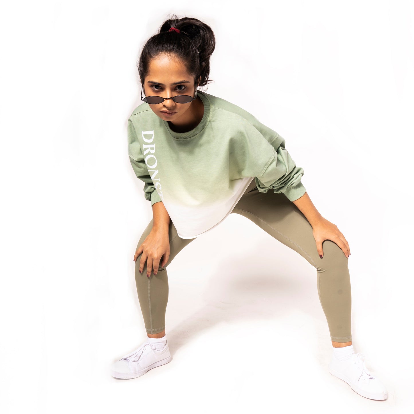 OMBRE SWEAT SHIRT IN GREEN WHITE