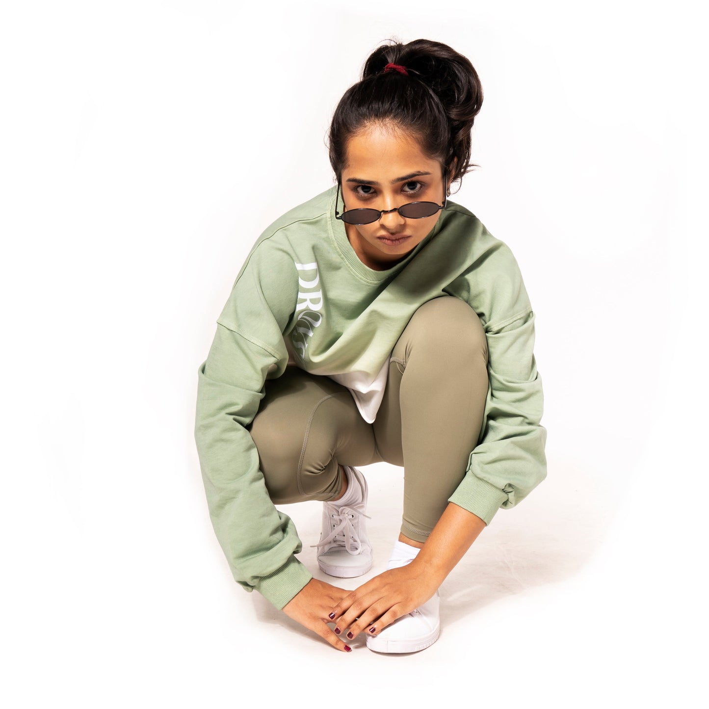 OMBRE SWEAT SHIRT IN GREEN WHITE