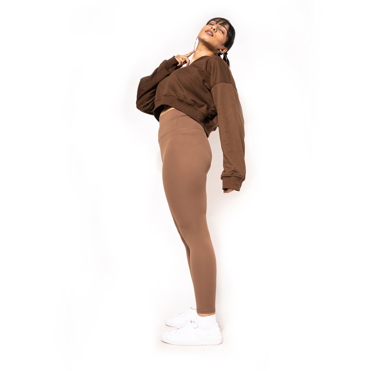 WAIST LINE SWEAT SHIRT ASYMMETRIC IN BROWN