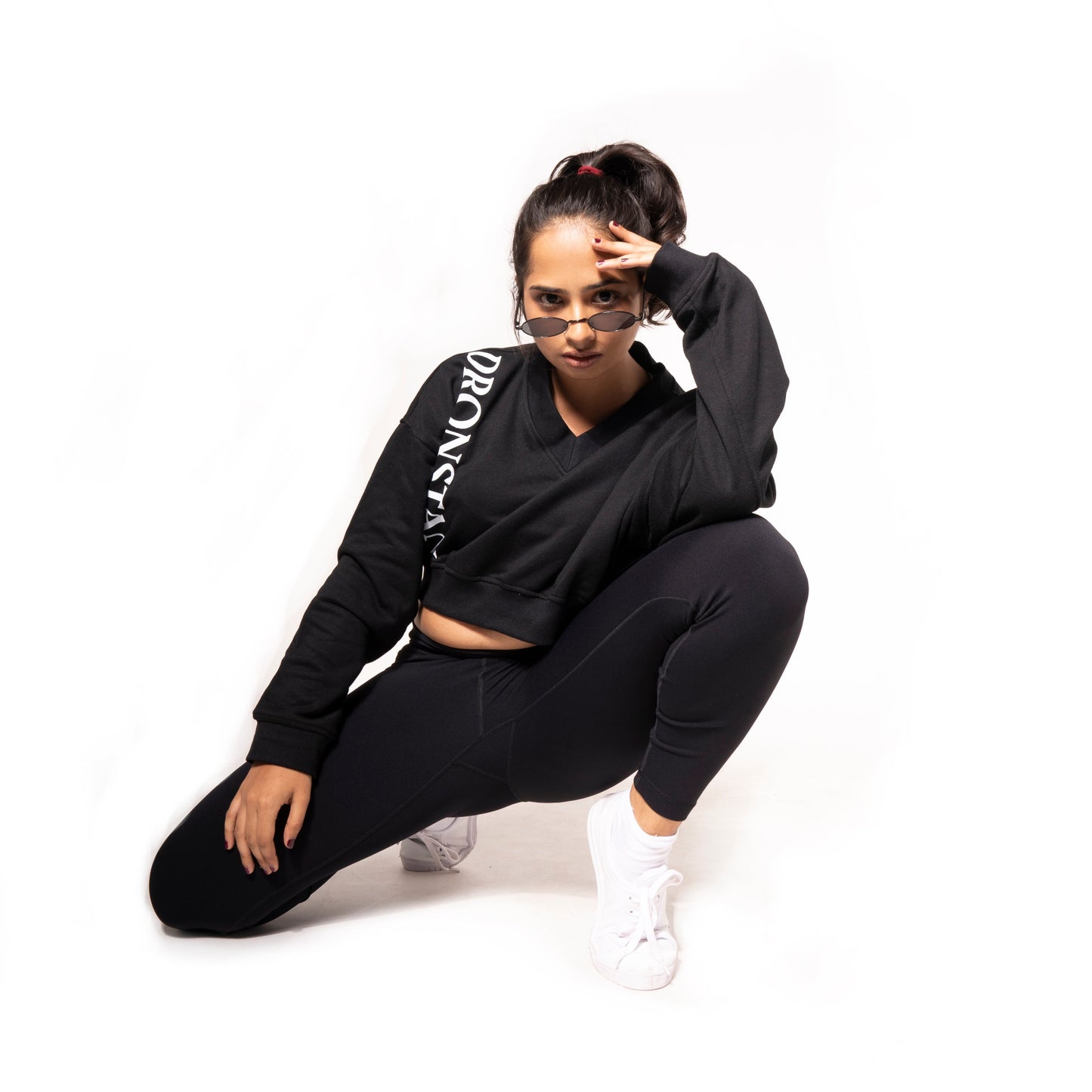 WAIST LINE SWEAT SHIRT ASYMMETRIC IN BLACK