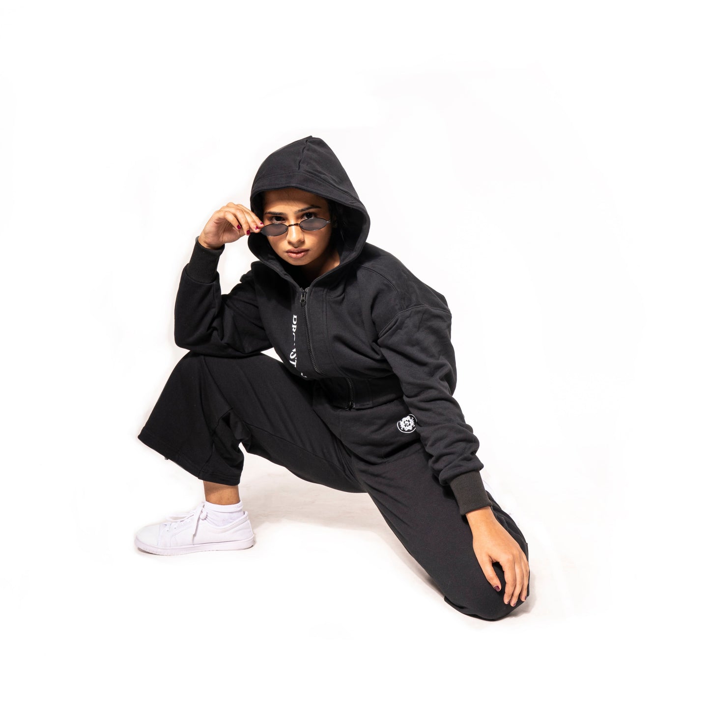 TWO PIECE ACTIVE LOUNGE WAIST LINE HOODIE IN BLACK