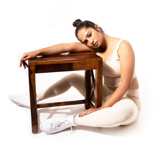 LONG LINE ACTIVE WEAR VEST IN BEIGE