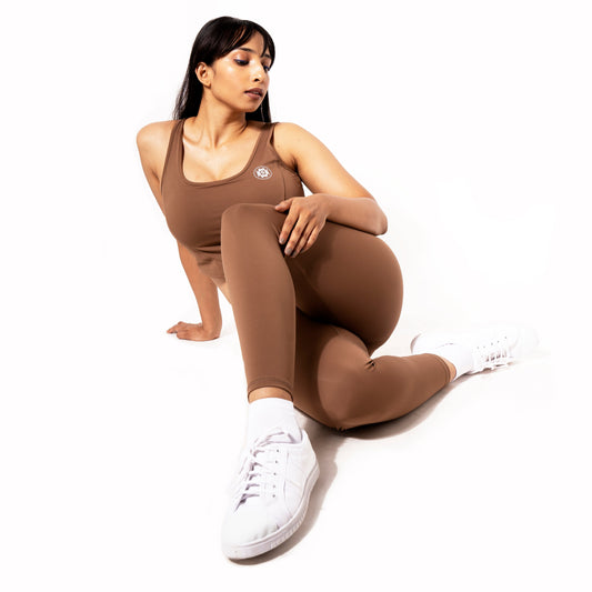 LONG LINE ACTIVE WEAR VEST IN BROWN