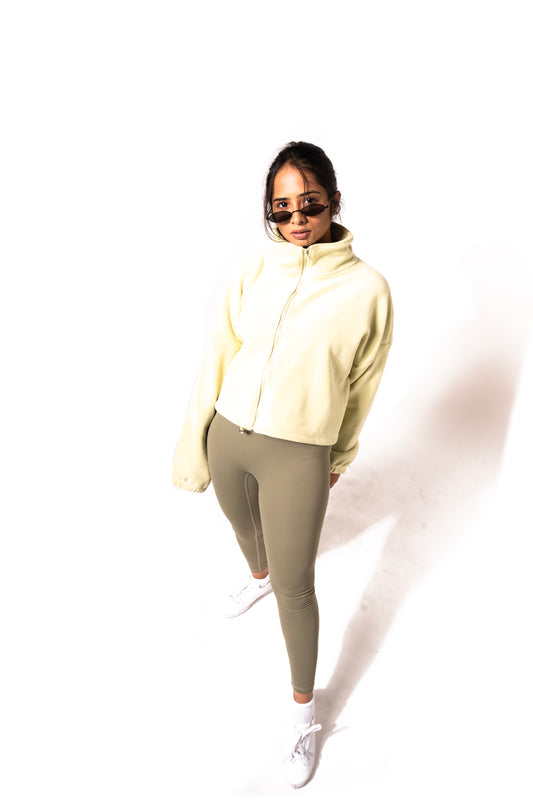 NECKLINE ZIP PULLOVER FLEECE SWEATSHIRT IN LIME GREEN