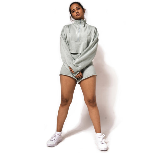 TWO PIECE ACTIVE WAIST LINE LOUNGE WEAR WITH SHORTS IN GREY
