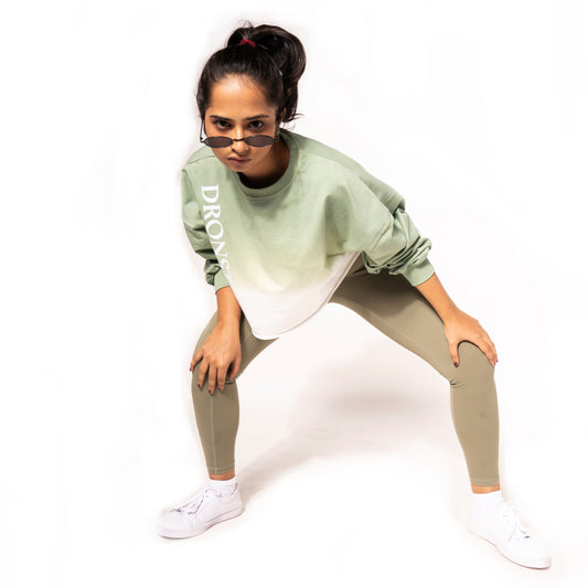OMBRE SWEAT SHIRT IN GREEN WHITE