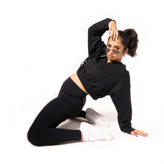 WAIST LINE SWEAT SHIRT ASYMMETRIC IN BLACK