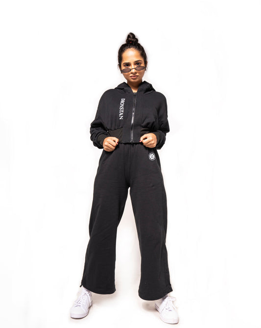 TWO PIECE ACTIVE LOUNGE WAIST LINE HOODIE IN BLACK