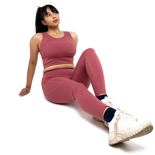 LONG LINE ACTIVE WEAR FITNESS BRA IN BRICK RED
